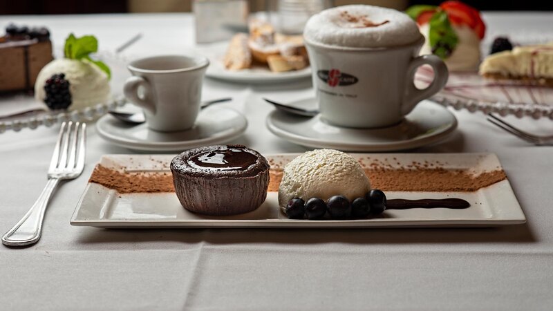 Chocolate lava cake and vanilla ice cream dessert